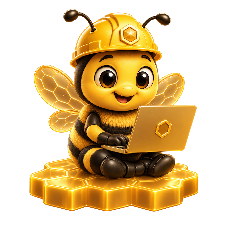 The Vibies bee typing on a laptop